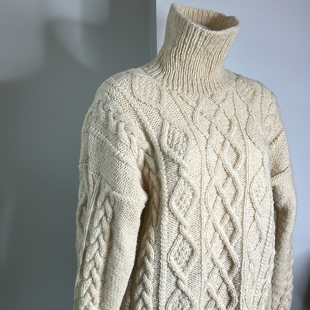 Hand knit Wool Turtle Neck Fisherman Irish Sweater